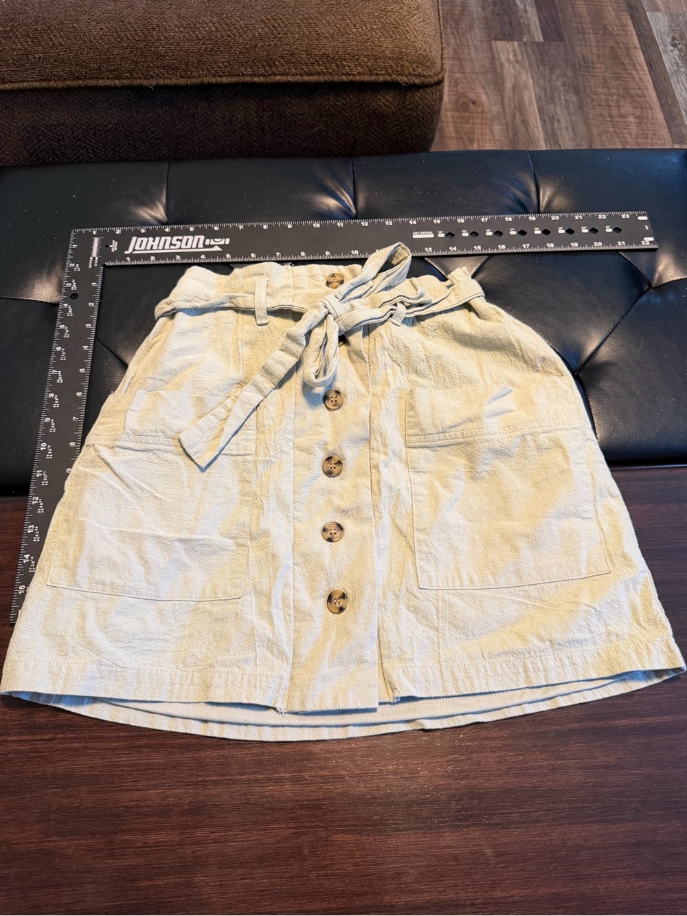 one clothing Button-Front Paperbag Waist Mini Skirt - Light Cream